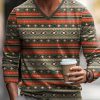 Men DJ Print Sweater | Retro Ethnic Style Geometric Print V-Neck Knitted Pullover Sweater Photo Color