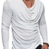 Men BXL Casual Shirts | Men'S Solid Color Pile Collar Casual Long Sleeve T-Shirt White