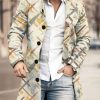 Men BXL Print Jacket | Men'S Casual Vintage Printed Single Breasted Double Pocket Wool Coat Khaki