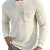 Men DJ Casual Long Sleeve Shirts | Round Neck Solid Color Pocket Waffle Casual Long Sleeve T-Shirt White