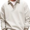 Men QMY Casual Hoodie | Retro Plaid Patchwork Lapel Sweatshirt Beige