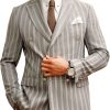 Men BXL Jacket | Men'S Vintage Striped Double-Breasted Multi-Pocket Casual Blazer Gray