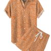 Men HLJ Set | Men'S Cock Print Hawaiian Easy Short Sleeve Aloha Shirt Set Orange