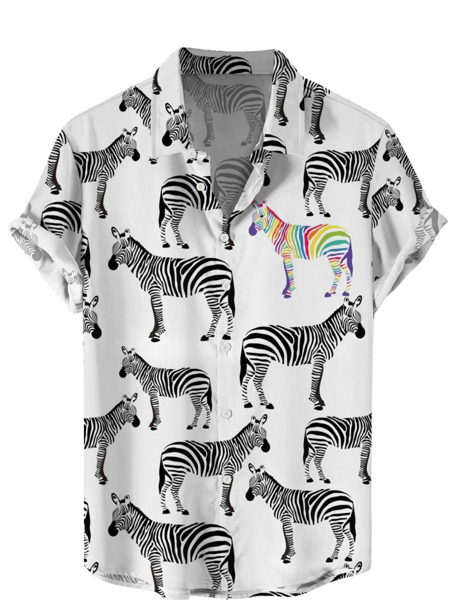 Men HLJ Shirts | Be Yourself Rainbow Zebra Short Sleeve Shirt White