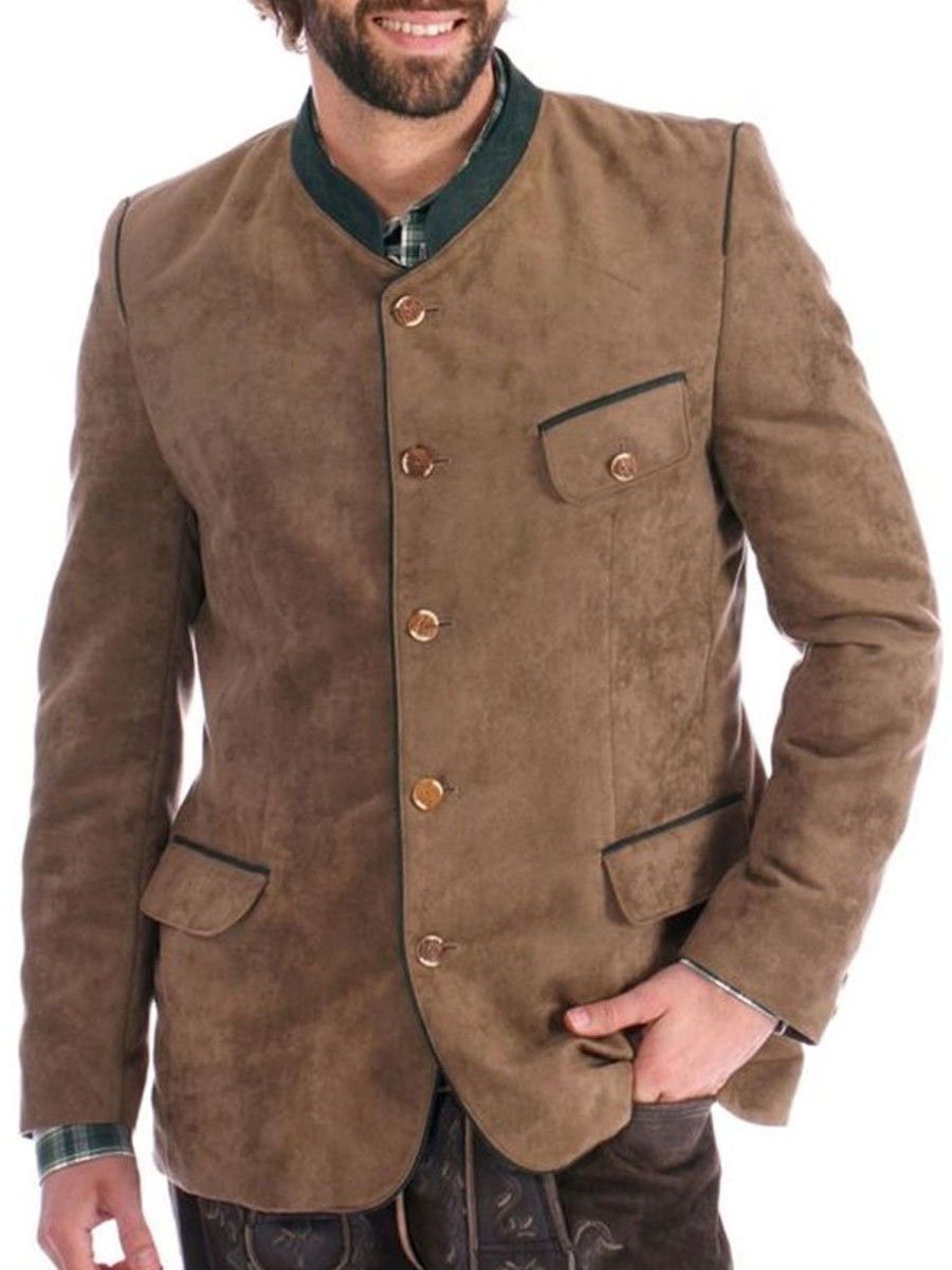 Men BXL Jacket | Men'S Vintage Suede Contrast Stand Collar Jacket Coat Khaki