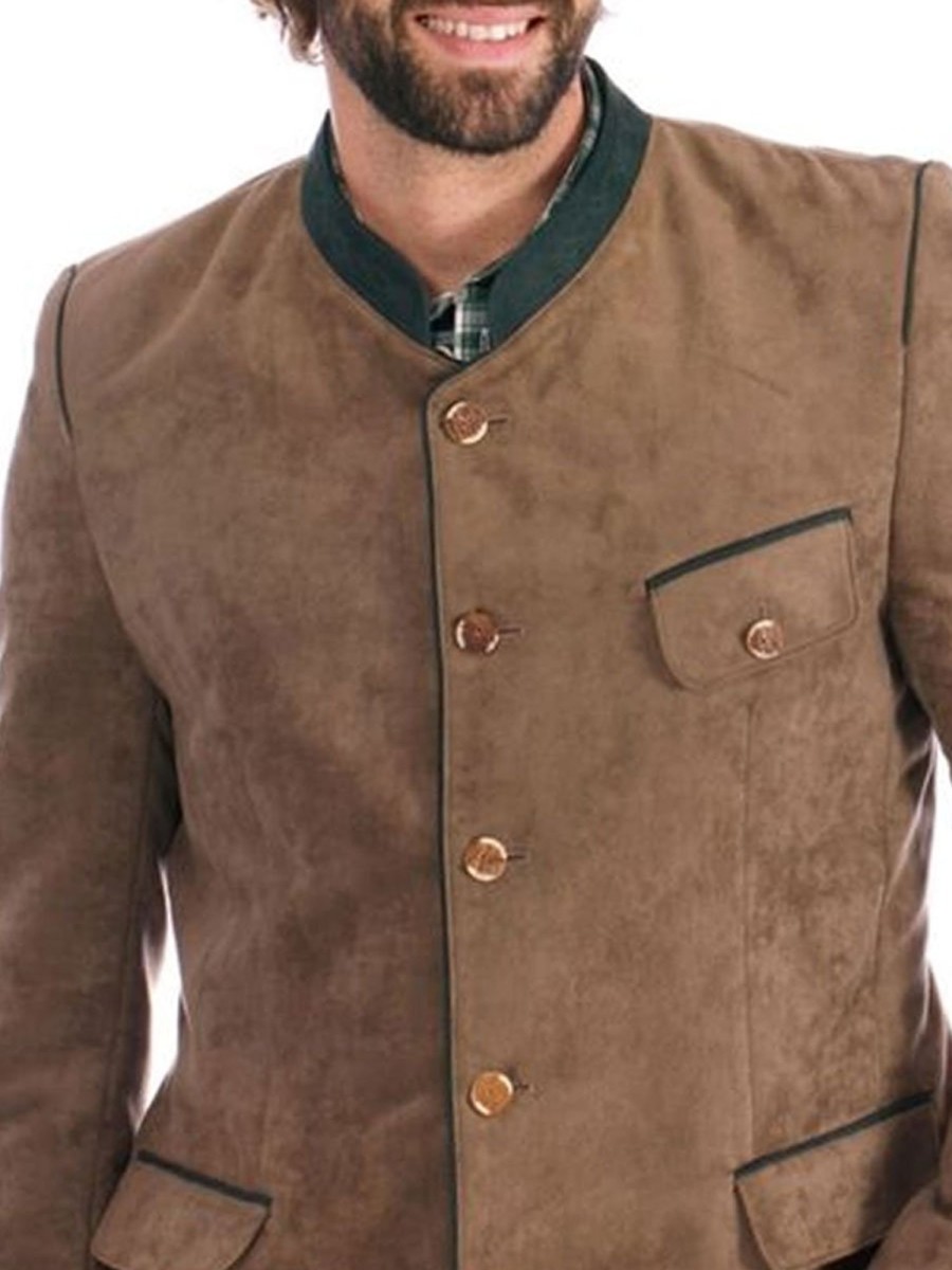 Men BXL Jacket | Men'S Vintage Suede Contrast Stand Collar Jacket Coat Khaki