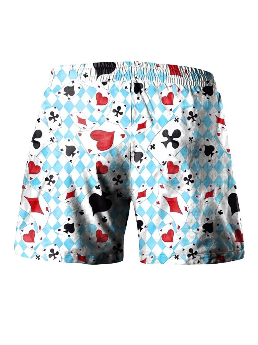 Men LJC Bottoms | Poker Print Hawaiian Track Shorts Photo Color