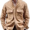 Men BXL Jacket | Retro Solid Color Wool Double Pocket Lapel Casual Jacket Khaki