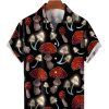 Men HLJ Shirts | Flying Agaric Mushroom Vacation Casual Short Sleeve Shirt Black