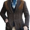 Men DJ Jacket | Vintage Suede Patchwork Double Pocket Casual Blazer Brown