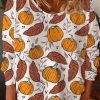 Women DJ | Round Neck Pumpkin Autumn Leaf Print Casual Long Sleeve T-Shirt Orange