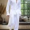 Men BXL Set | Men'S Casual Loose Cotton And Linen Shirt And Elastic Waist Pants Suit White