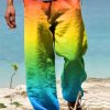 Men DJ Bottoms | Rainbow Print Pocket Lace -Up Casual Pants Photo Color