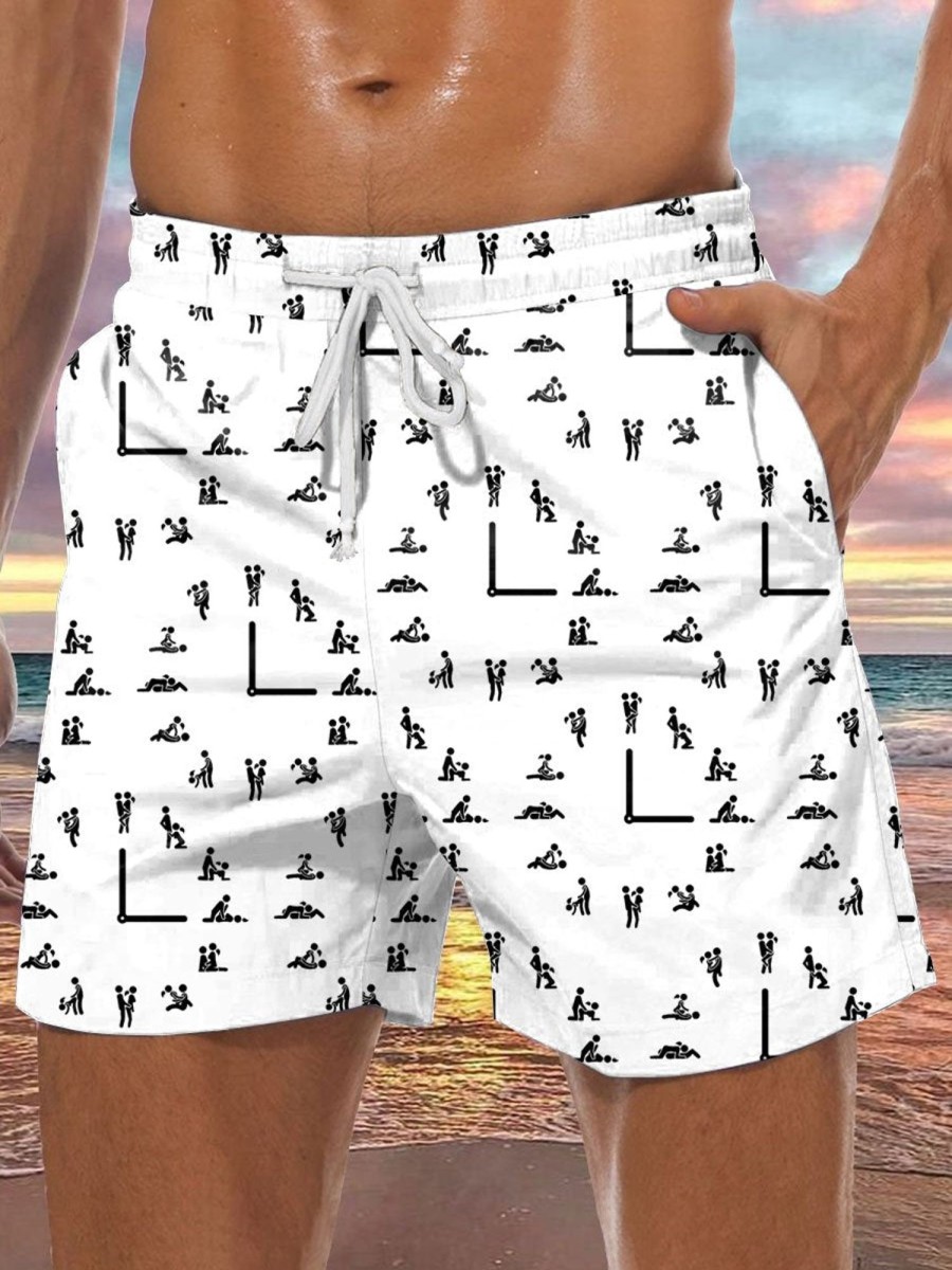 Men BXL Bottoms | Fun Duck Clock Print Resort Casual Shorts White