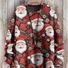 Men BXL Print Sweater | Round Neck Casual Loose Santa Print Knitted Pullover Sweater Red