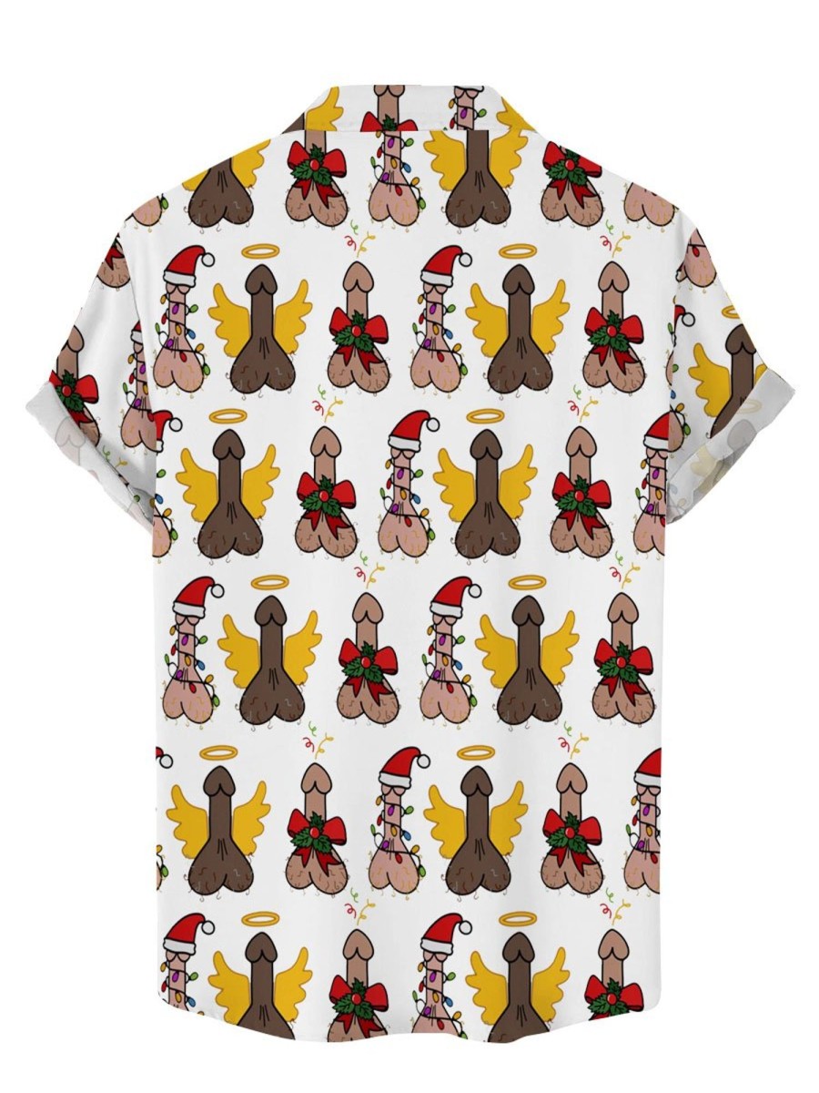 Men DJ Shirts | Christmas Fun Cock Toy Printed Casual Short-Sleeved Shirt Photo Color