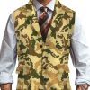 Men DJ Vest | Retro Camouflage Printed Three-Pocket Lapel Casual Suit Vest Yellow