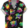 Men DJ Shirts | Colorful Winged Cat Print Short Sleeve Shirt Photo Color