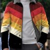 Men DJ Print Jacket | Gradient Rainbow Stripe Print Plus Fleece Lapel Warm Jacket Photo Color