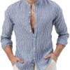 Men DJ Casual Shirts | Versatile Striped Casual Long Sleeve Shirt Blue