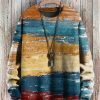 Men BXL Print Sweater | Men'S Casual Color Block Printed Pullover Sweater 03682245Xl Orange