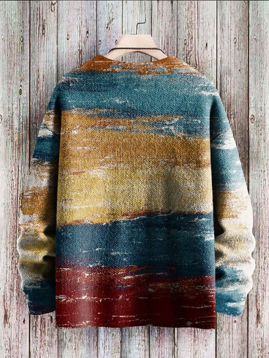 Men BXL Print Sweater | Men'S Casual Color Block Printed Pullover Sweater 03682245Xl Orange