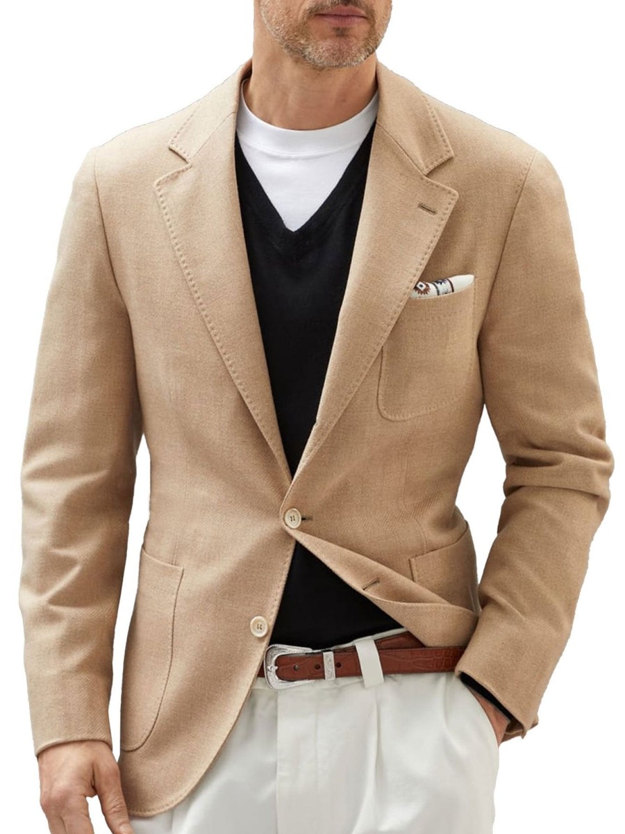 Men BXL Jacket | Men'S Solid Color Woolen Multi-Pocket Casual Blazer Khaki