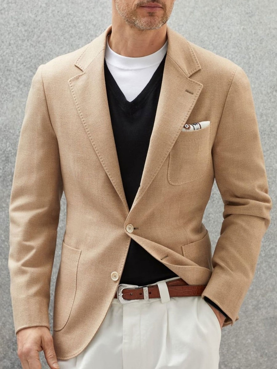 Men BXL Jacket | Men'S Solid Color Woolen Multi-Pocket Casual Blazer Khaki