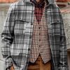 Men BXL Print Jacket | Men'S Casual Vintage Plaid Print Pocket Corduroy Jacket 49458550Xl Gray