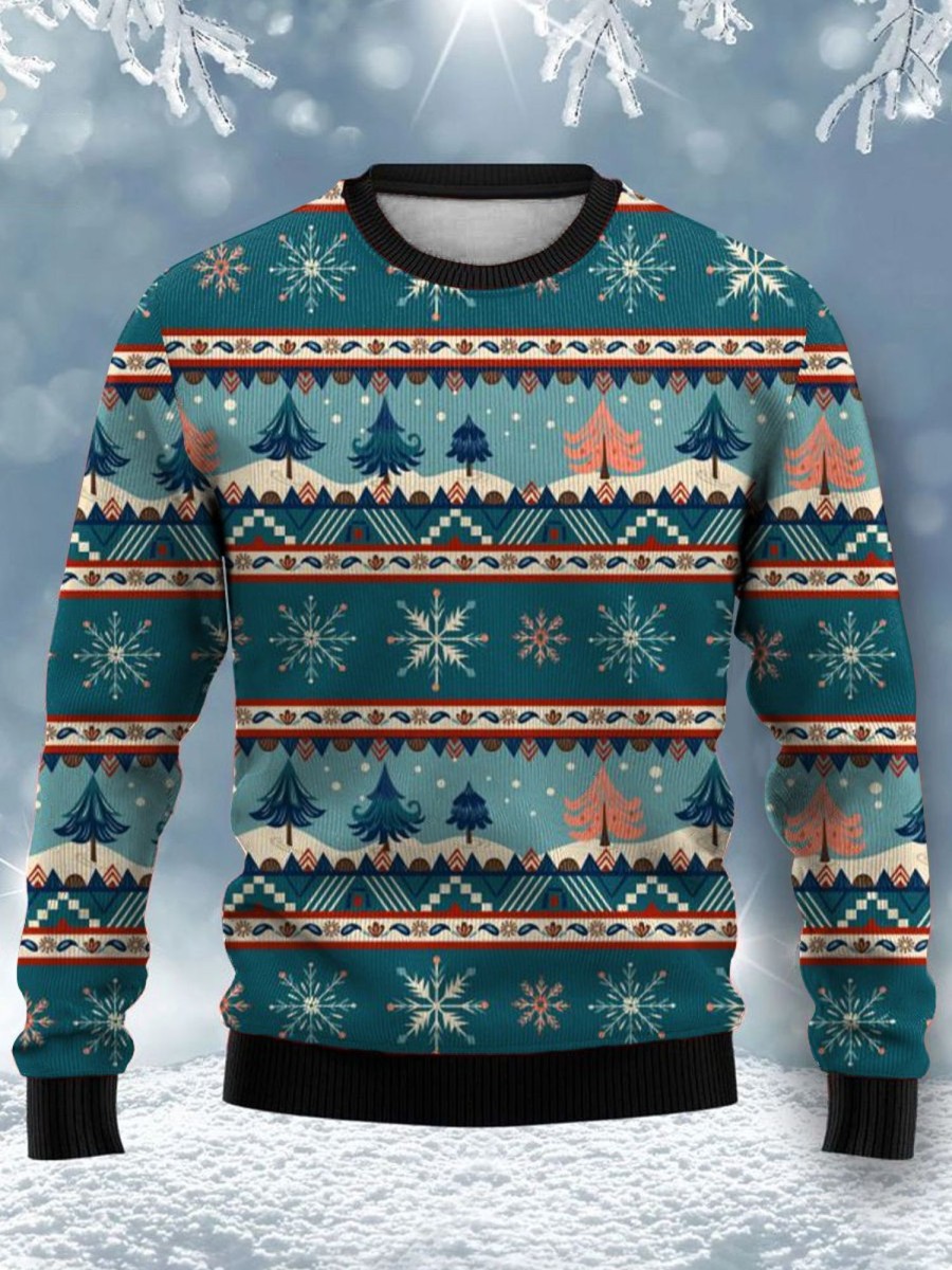 Men GYJ Ugly Sweater | Men'S Snowflake Retro Print Casual Crew Neck Sweatshirt Green