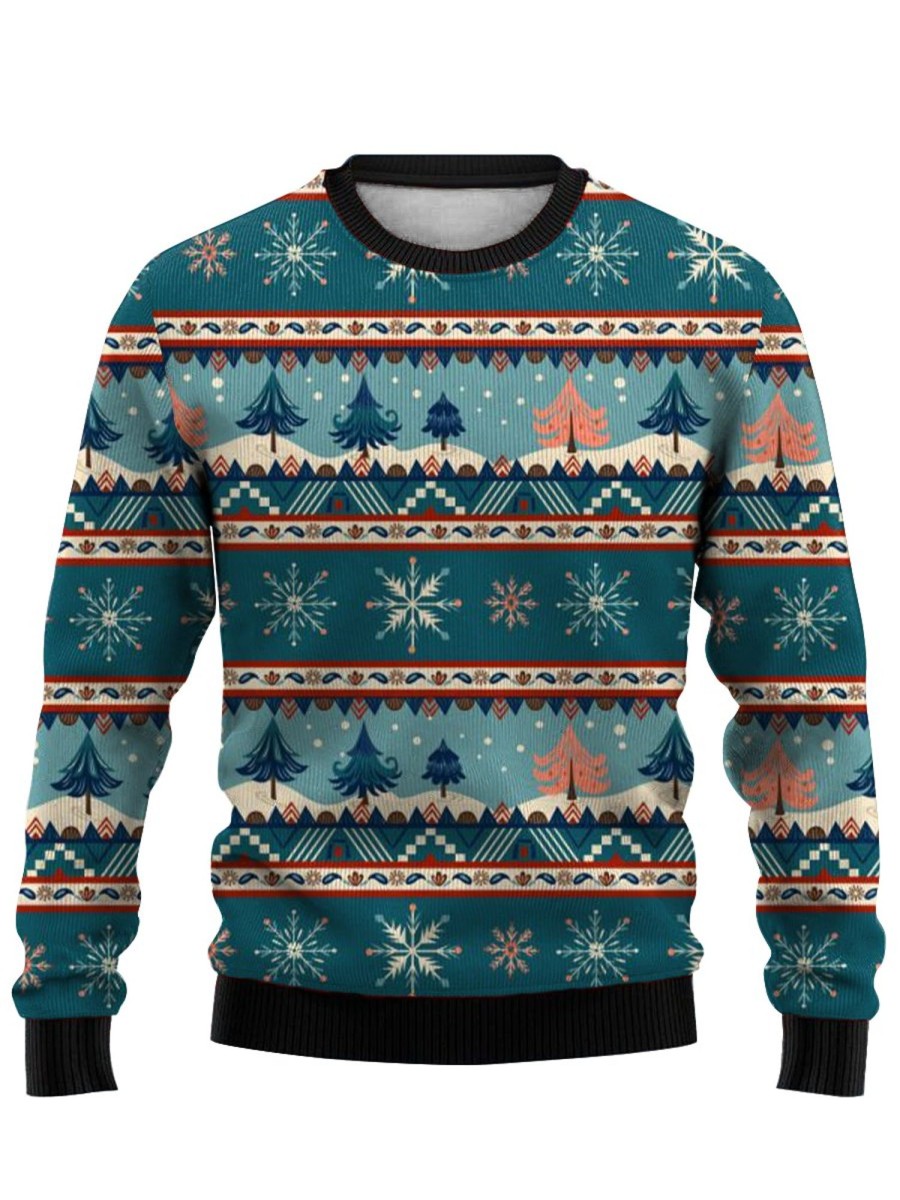 Men GYJ Ugly Sweater | Men'S Snowflake Retro Print Casual Crew Neck Sweatshirt Green