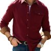 Men TH Casual Long Sleeve Shirts | Men'S Casual Solid Color Long Sleeve Shirt Wine Red