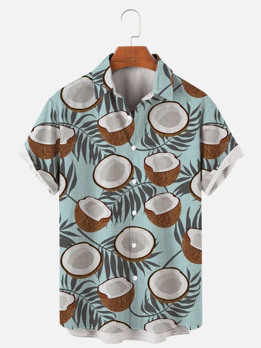 Men findercube Shirts | Men'S Hawaiian Coconut Print Short Sleeve Shirt Photo Color