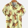 Men DJ Shirts | Men'S Love Pets Dog Cute Dachshund Casual Print Shirt Yellow