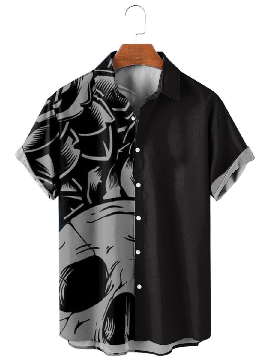 Men XT Shirts | Men'S Skull Panel Print Shirt 78738931X Black