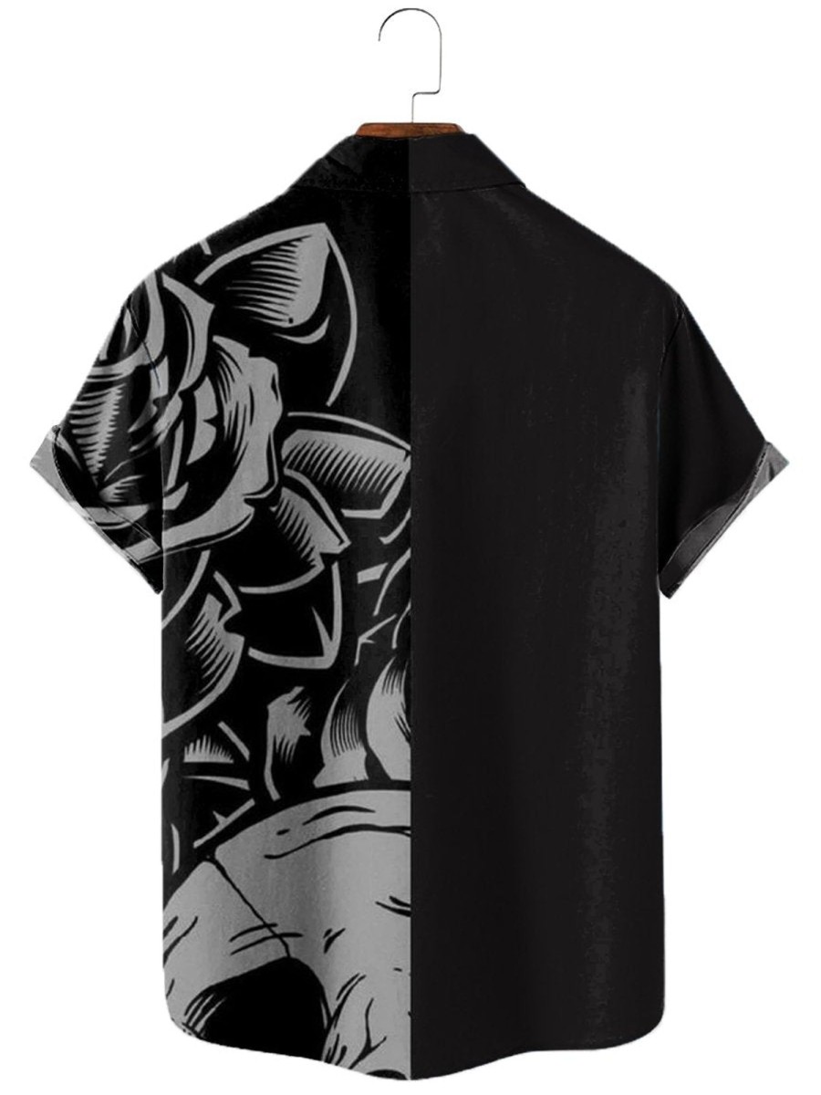 Men XT Shirts | Men'S Skull Panel Print Shirt 78738931X Black