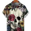 Men HLJ Shirts | Men'S Vintage Colorful Flower Skull Print Short Sleeve Shirt Polychromatic