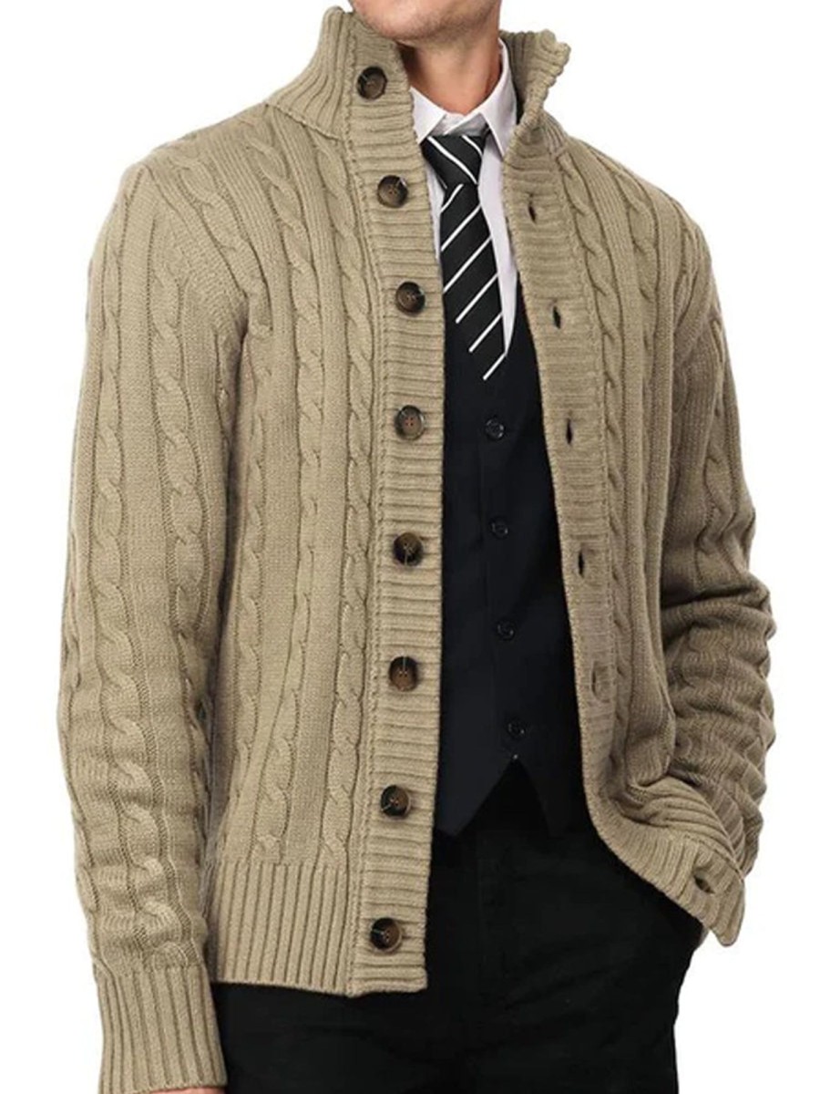 Men MW Cardigan | Men'S Casual Stand Collar Single Breasted Long Sleeve Knitted Cardigan 37686228M