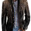 Men DJ Print Jacket | Vintage Hot Stamping Printed 3-Pocket Casual Blazer Black