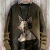 Men BXL Print Sweater | Men'S And Women'S Retro Dressed Pig Drawing Knitted Crew Neck Sweater Brown