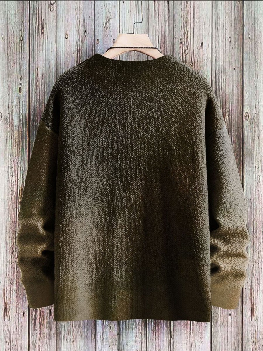 Men BXL Print Sweater | Men'S And Women'S Retro Dressed Pig Drawing Knitted Crew Neck Sweater Brown