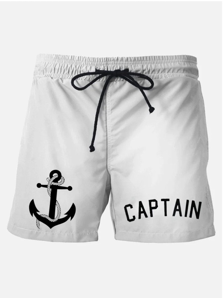 Men HLJ Shorts | Retro Nautical Breathable Comfort Beach Shorts White