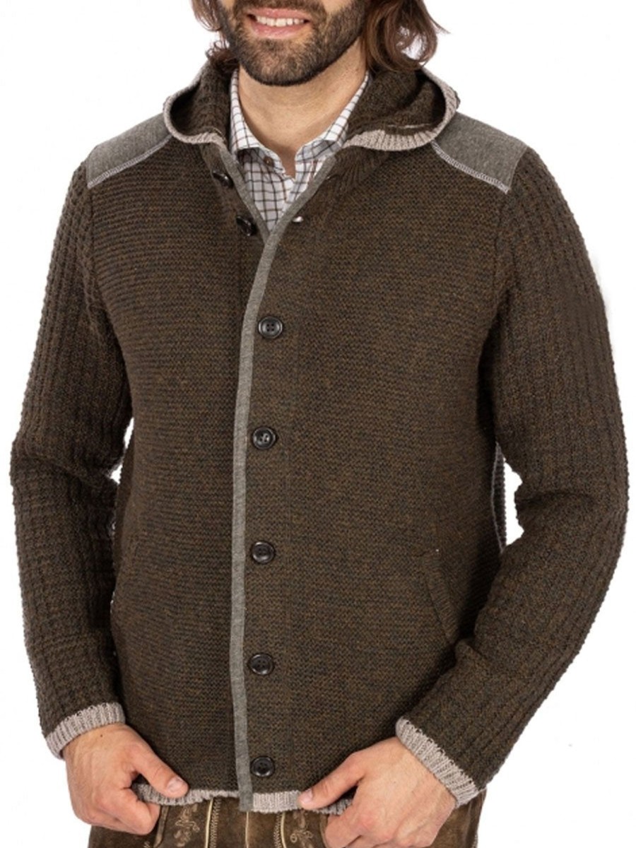 Men BXL Cardigan | Retro Contrast Patchwork Casual Knitted Hooded Cardigan Coffee Color