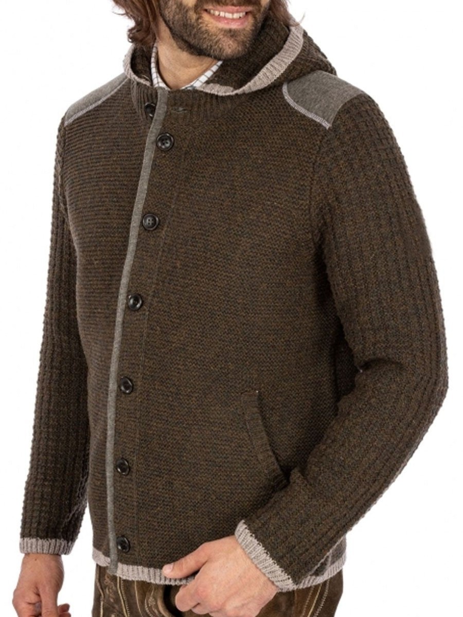 Men BXL Cardigan | Retro Contrast Patchwork Casual Knitted Hooded Cardigan Coffee Color