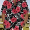 Men DJ Shirts | Men'S Hawaiian Flower Print Casual Short Sleeve Shirt Red