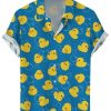 Men DJ Shirts | Cute Duck Print Hawaiian Casual Short Sleeve Shirt Blue