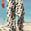 Men DJ Bottoms | Vintage Halloween Print Slouchy Pocket Pants Khaki