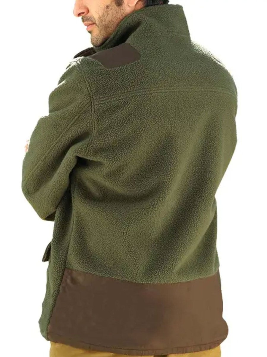 Men BXL Jacket | Retro Fleece Thick Warm Contrast Multi-Pocket Jacket Coat Army Green