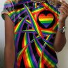 Women DJ | Women'S Lgbt Rainbow Heart Print Casual T-Shirt Photo Color