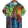 Men HLJ Shirts | Holiday Hawaiian Gradient Coconut Tree Tiki Short Sleeve Shirt Polychromatic